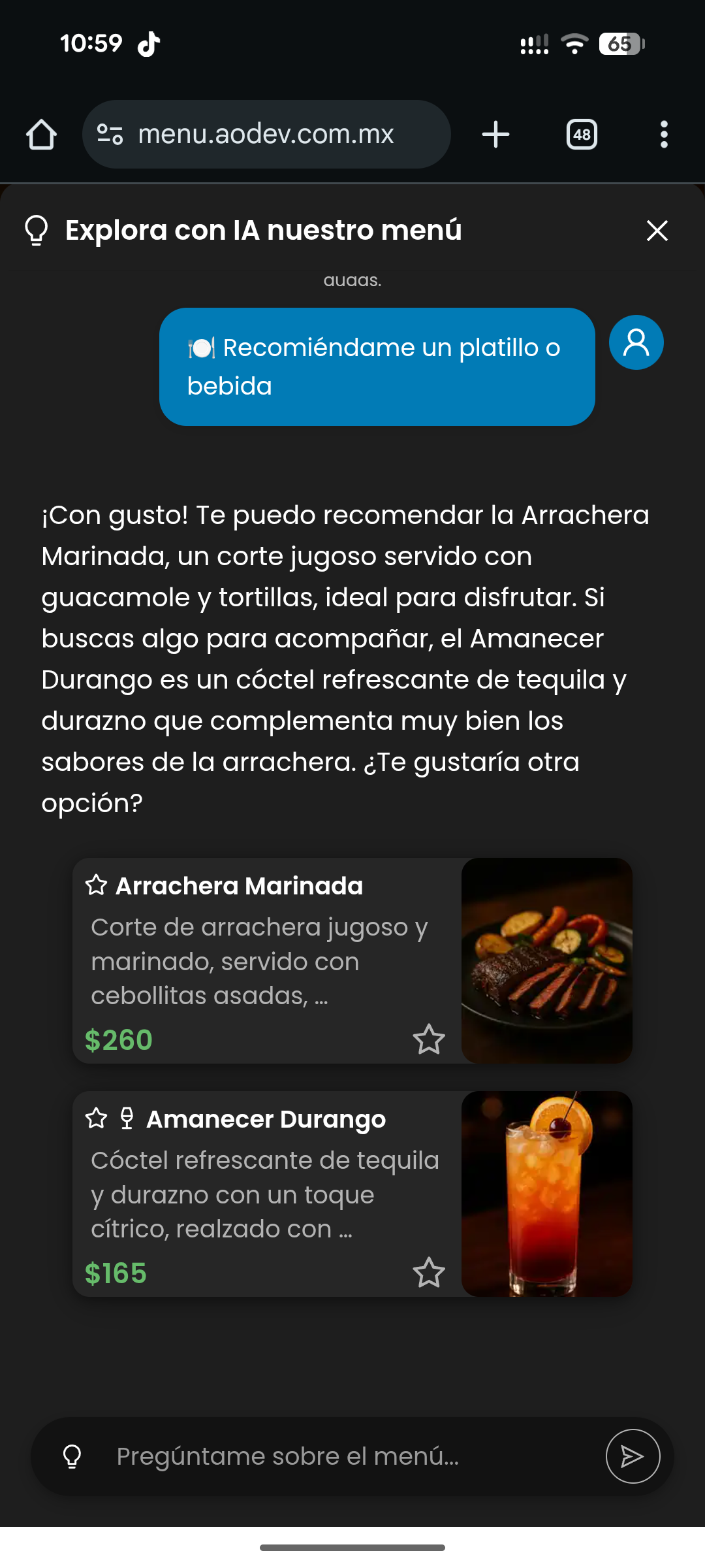 Vista del panel integrado de servicios digitales